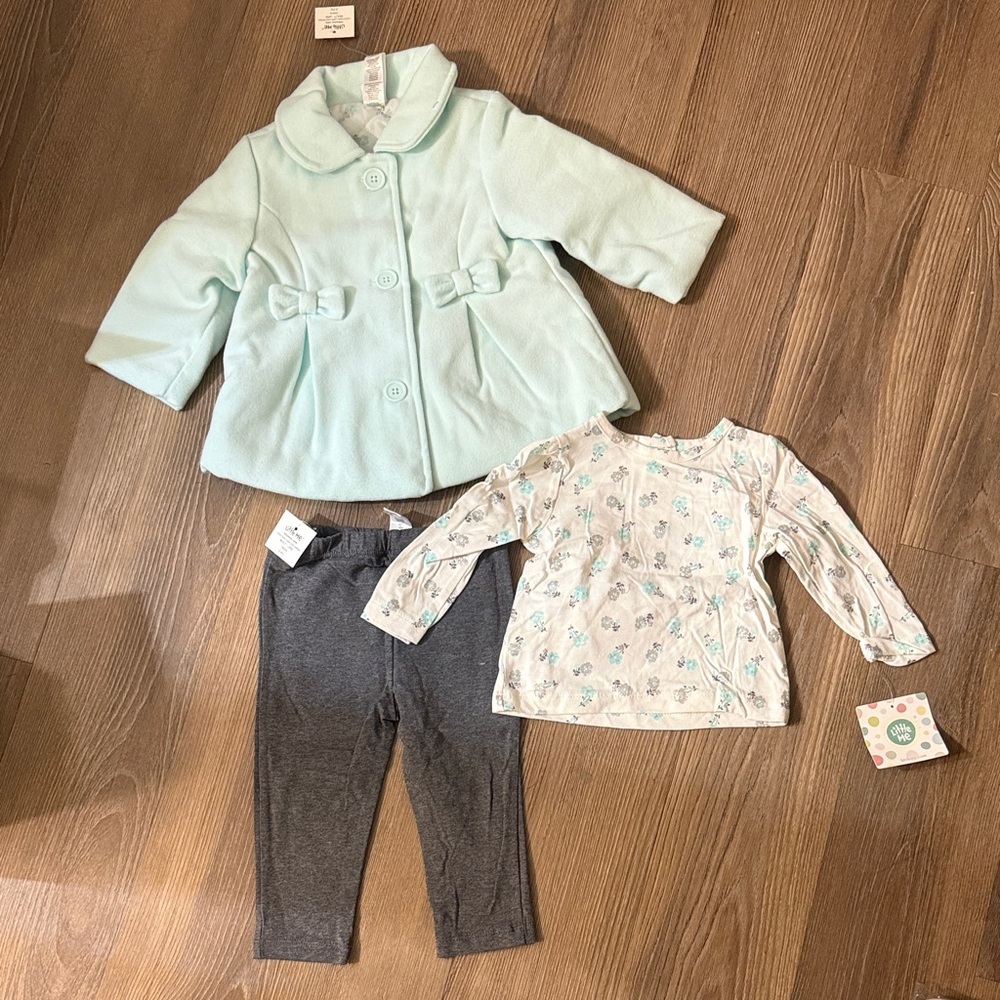 NWT LITTLE ME Mint fleece Jacket top leggings 3 piece set